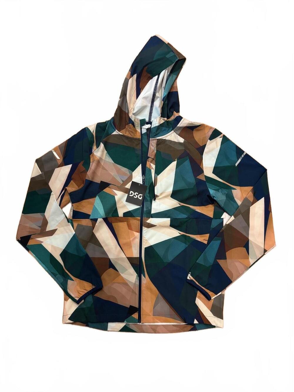 DSG Full Zip Run Jacket Men's Size Small Dark Green Shapes Pattern